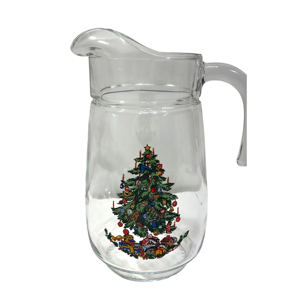 Vtg Spode Christmas Tree Glass Pitcher Clear Holiday Beverage Server Jug‎